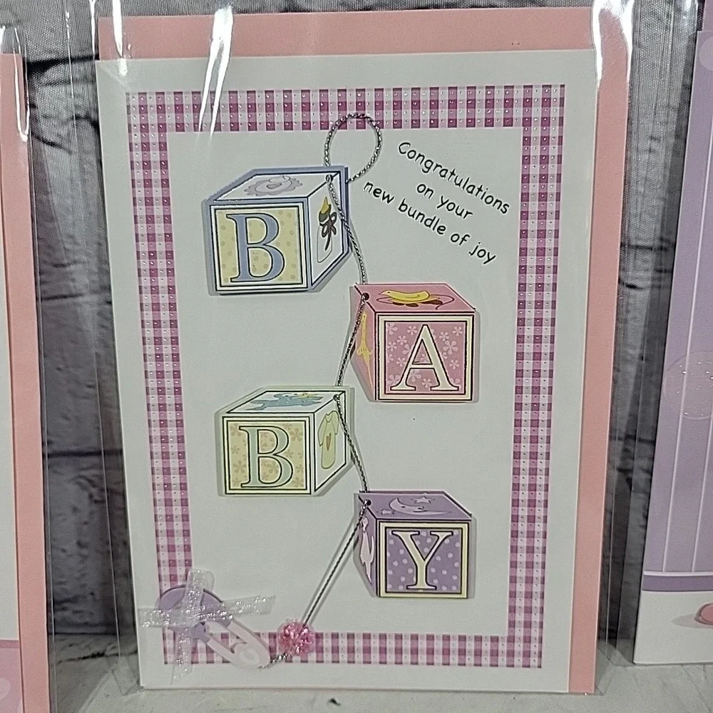 New Greeting Cards Lot Of 5 Baby Arrival Shower Congratulations 3D‎ Pink Green